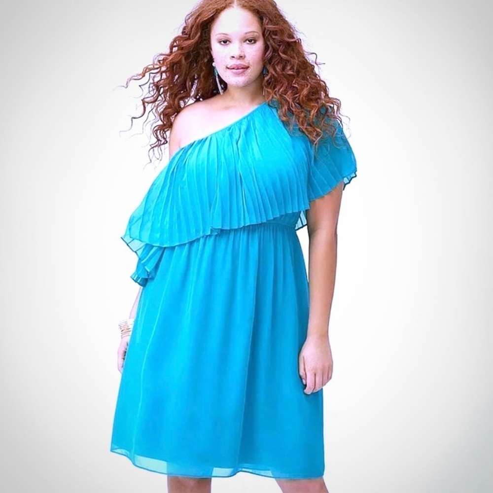 Lane Bryant One Shoulder Ruffle Chiffon Dress Size 22/24 Teal New
